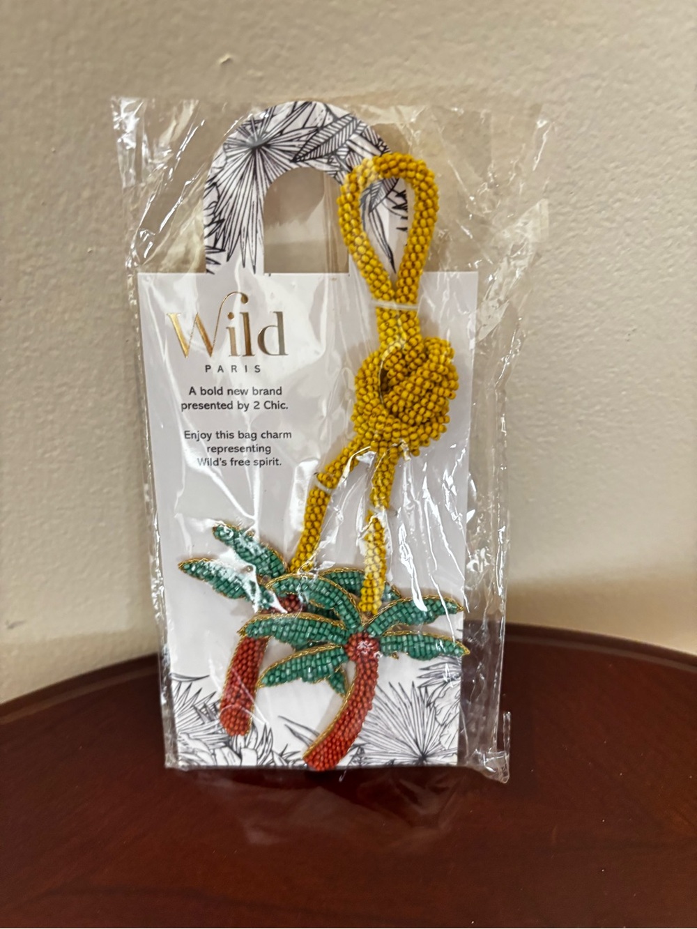 Yellow & Teal Beaded Palm Tree Bag Charm - Picture 4 of 4
